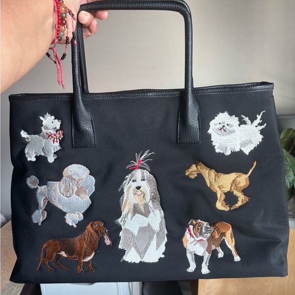 Sydney Love Handbags - Sydney Love Black Embroidered Dogs Tote Bag